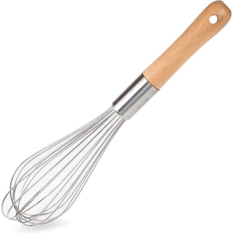 Fouet classique en acier inoxydable avec manche en bois – taille idéale pour fouetter