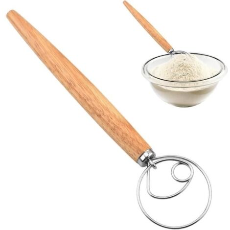 Fouet Cuisine,Mélangeur à Pâte Manuel Grand Batteur à œufs Plat Manche à Bois Mixeur à Tête en Acier Inoxydable Outil de Cuisson