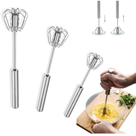 Fouet Semi-Automatique, Acier Inoxydable Batteur à Oeufs, Fouet Manuel Fouet De Cuisine, Fouet à Pousser, Mélangeur Rotatif (3 Pcs)