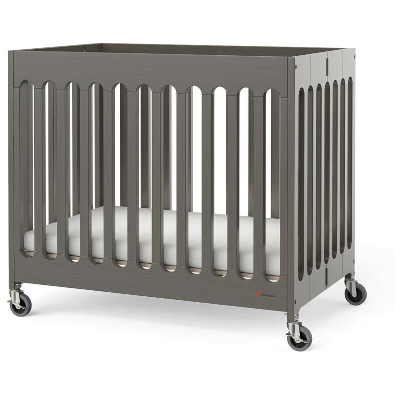 Foundations - Boutique Lit bébé pliable en bois gris Lit de voyage portable pour bébé avec matelas & roulettes Lit d'appoint / lit supplémentaire