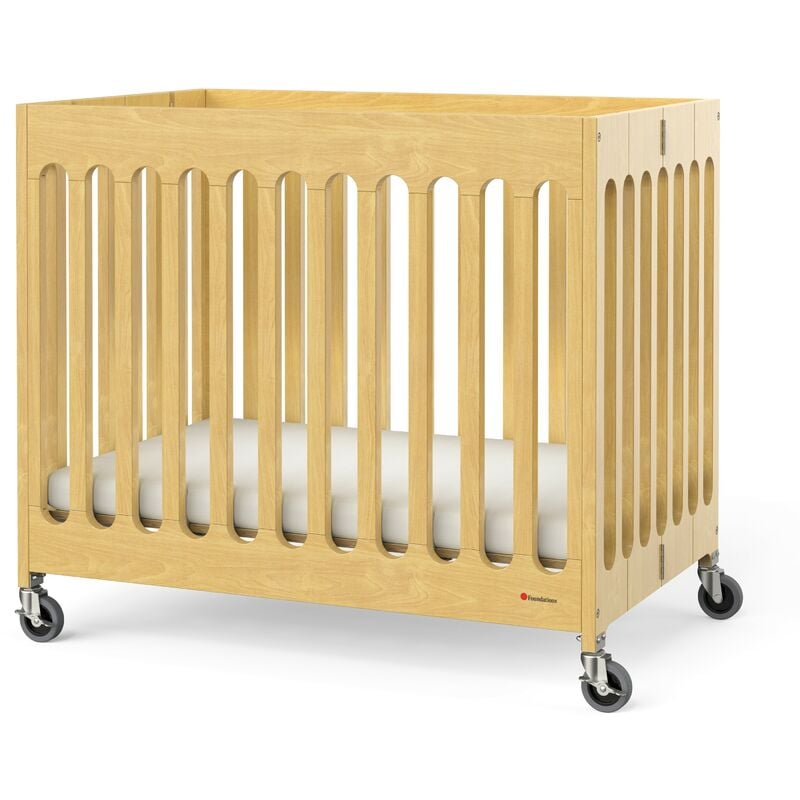 Foundations - Boutique Lit bébé pliable en bois Lit de voyage portable pour bébé avec matelas & roulettes Lit d'appoint / lit supplémentaire complet
