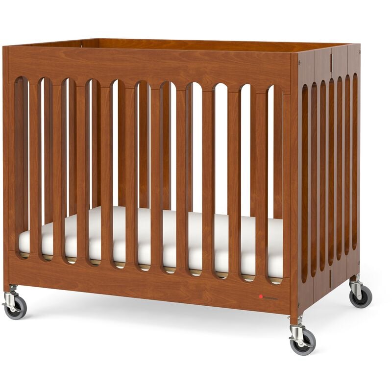 Foundations - Boutique Lit bébé pliable en bois Marron cerise Lit de voyage portable pour bébé avec matelas & roulettes Lit d'appoint / lit