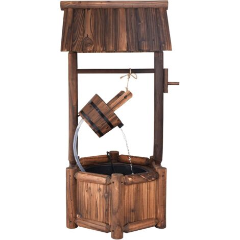 Fountaine Décoration pour Jardin Extérieur en Bois de Sapin, Pompe Électrique, 58,5 x 51 117 CM, Marron Rustique Seau C -