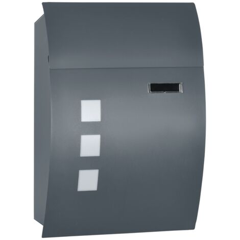 Fouortunate-Bee Boîte aux lettres avec serrure, acier galvanisé, fente de 30 cm de long, gris