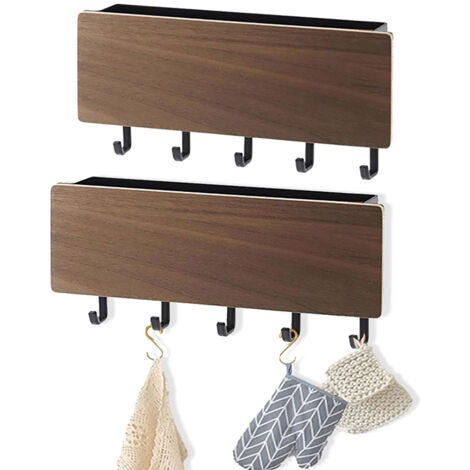 FOUORTUNATE-BEE Lot de 2 porte-clés muraux, avec 5 crochets, faciles à installer sans perçage, idéaux pour l'entrée ou derrière une porte