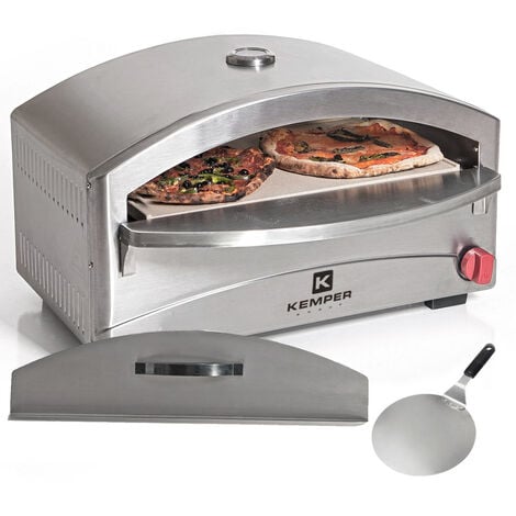 Four à pizza 4800W gaz KEMPER Inox + Spatule pizzaiolo Cuisson sur pierre réfractaire 400°C max Allumage piezo Thermostat - gris