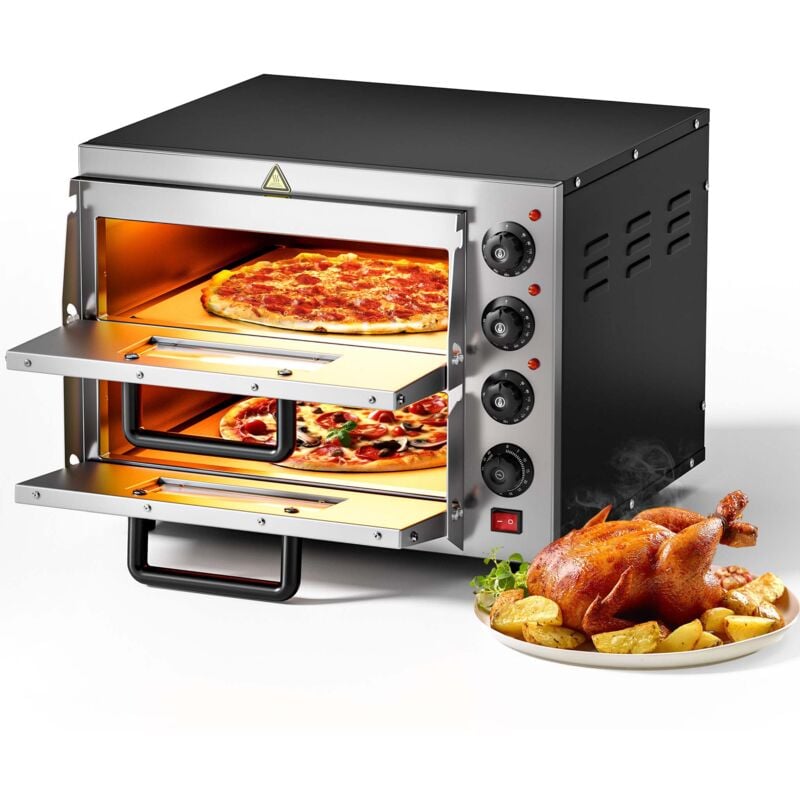 Four à Pizza électrique 2 étages – 3000 w – 570 x 560 x 440 mm – avec Pierre réfractaire alimentaire en cordiérite – Matériel de gastronomie cuisine,