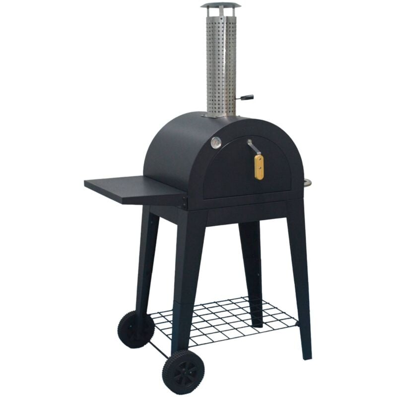 Four à pizza d'extérieur au charbon de bois. coloris noir - Giulia - pierre de cuisson roulette pelle et housse. L70xP63xH122cm