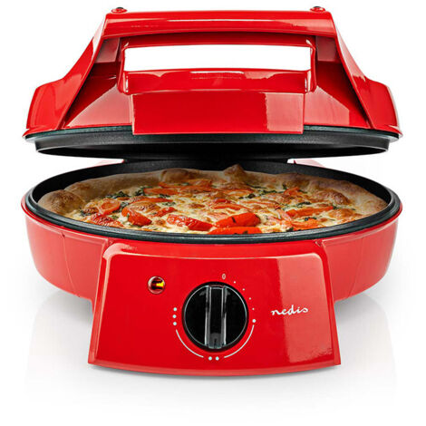 Appareil à pizza 30 cm – Puissance 1800 W – Température réglable jusqu'à 230 °C – Antiadhésif et pieds antidérapants – Nedis - FCPM100FRD