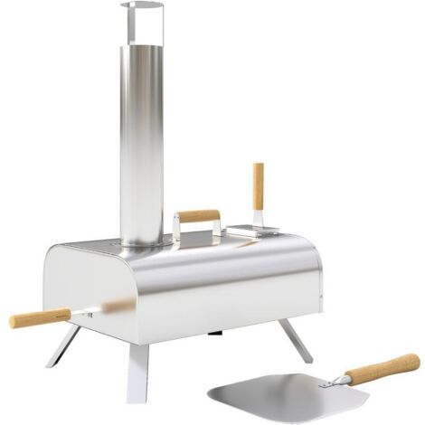 Four à pizza extérieur au feu de bois, en acier inoxydable, fourni avec une pierre à pizza de 1 cm d'épaisseur, un support pliable, une pelle à pizza et un couvercle.