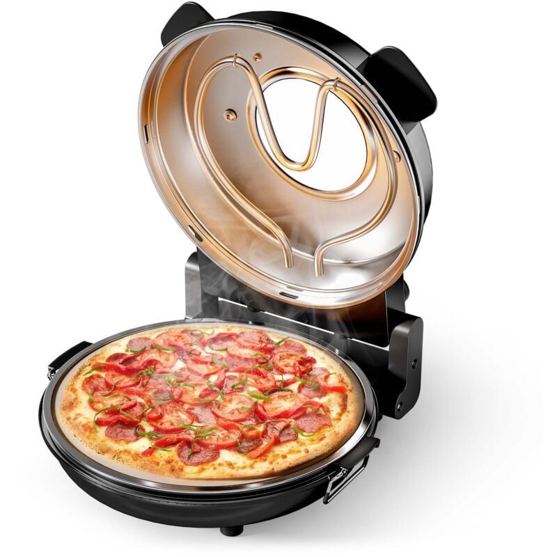 Mini four à pizza avec plaque en pierre céramique – 360 x 360 x 180 mm – 400 °c max. – avec Plaque en pierre céramique ø 32 mm, Fenêtre de