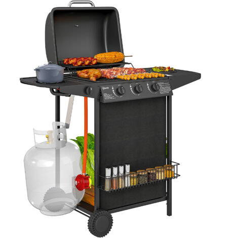 Four Burner Gas Grill BBQ - Black