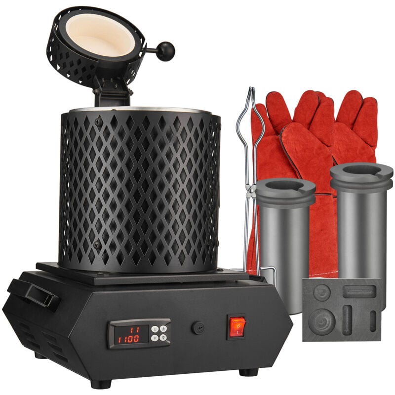 Mophorn - Four de fusion d'or 1350 w. Contrôle numérique. Température maximale 2102 ℉/1150 ℃. Livré avec des creusets en graphite de 1 kg et 3 kg.