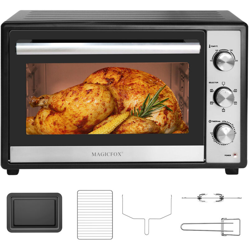 Magicfox - Four électrique 66 l, 6 modes de Chaleur tournante, Minuteur, Température réglable, Arrêt Automatique, Finitions en acier