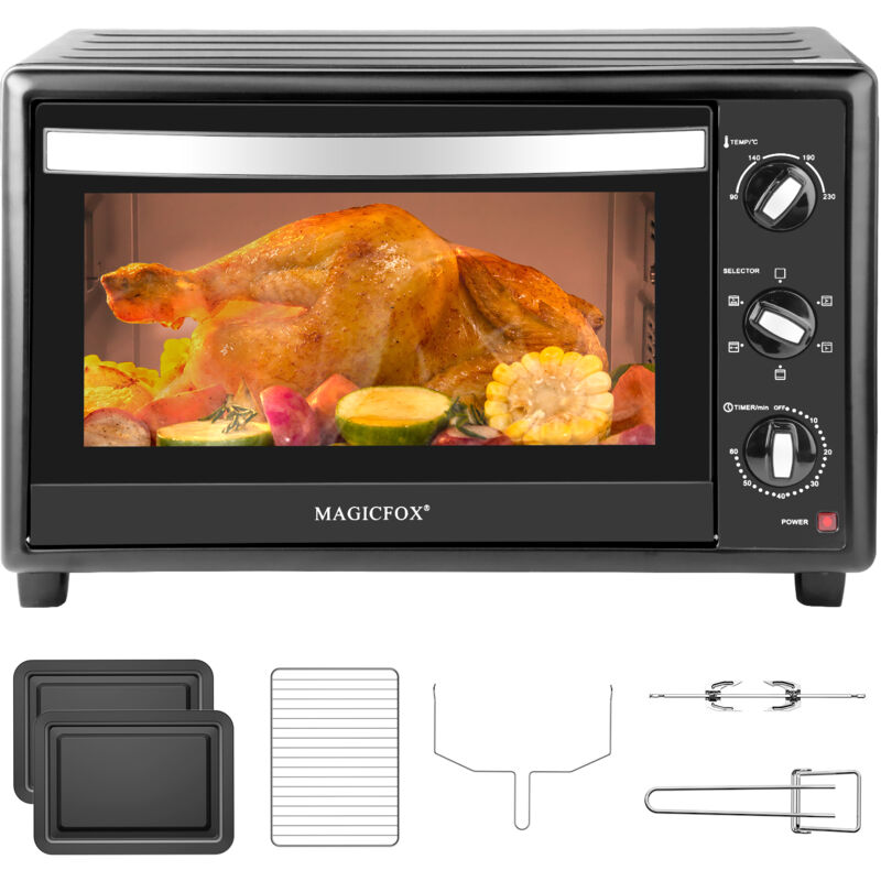 Magicfox - Four électrique 48 l, 6 modes Multi Fonction - Chaleur tournante - Programmable 230°, Minuterie 60 min, Arrêt Automatique, 1800W