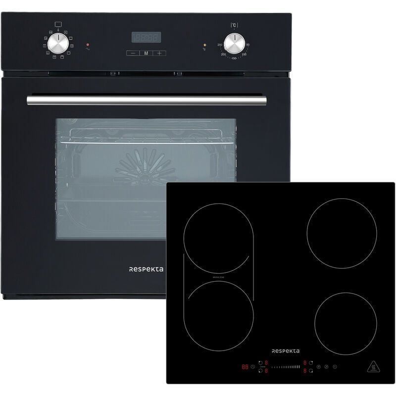 Respekta - Four encastrable Cuisinière autarcique verre noir induction Plaque de cuisson Timer
