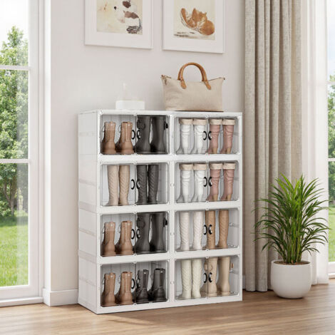 Four-layer white, No-installation, Simple Foldable Storage Cabinet with Magnetic Doors 91cm (W) x 35cm (D) x 119cm (H)