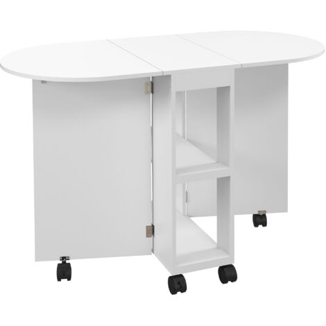Four-Person Drop Leaf Dining Table, with Wheels - White