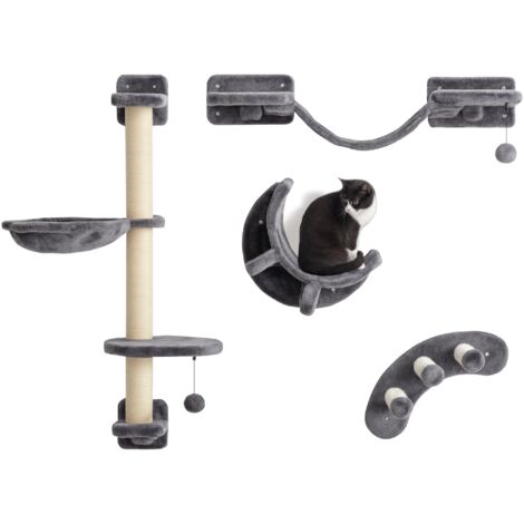 Four-Piece Cat Wall Furniture, with Hammock, Ladder, Platforms, Steps, for Indoor Use - Dark Grey