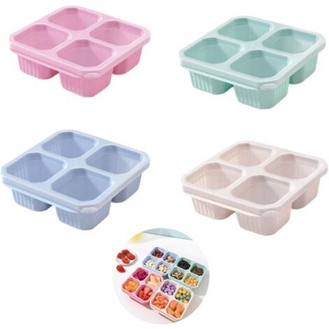 Four-piece set - Four-compartment snack box - Bento box - Lunch box - Food storage box - With lid - Reusable - Portable - Pink/Beige/Blue/Green - 16.515.55.5 cm - Suitable for work, travel and meal pr