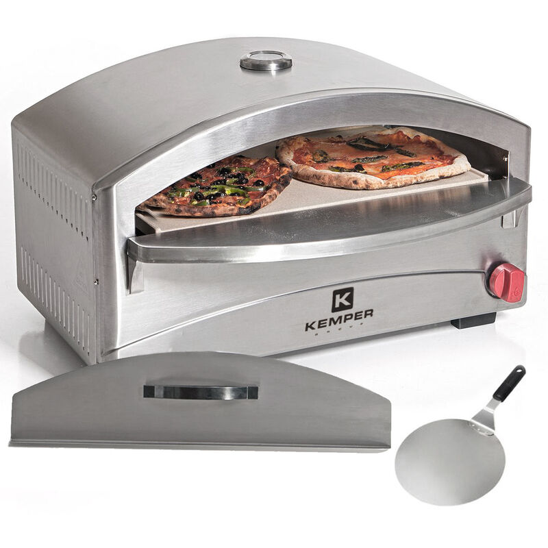 Four à pizza 4800W gaz Kemper Inox + Spatule pizzaiolo Cuisson sur pierre réfractaire 400°C max Allumage piezo Thermostat - grey