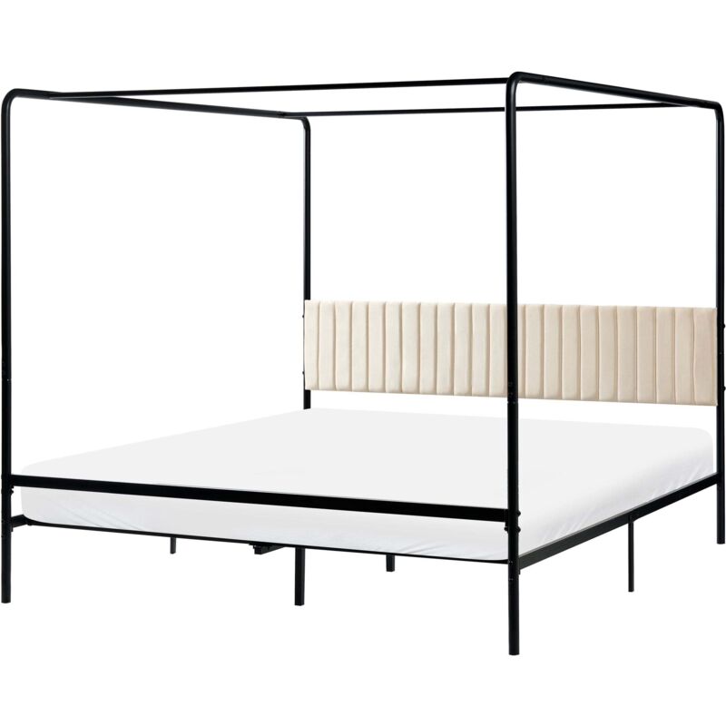 Beliani Canopy Bed Black Metal 180 X 200 Cm Eu Super King Size 6ft Upholstered Headboard Modern Style Romantic Mirabeau