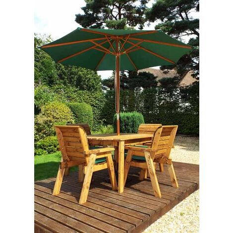 Four Seater Rectangular Table Set with Cushions - W220 x D190 x H98 - Fully Assembled - Green