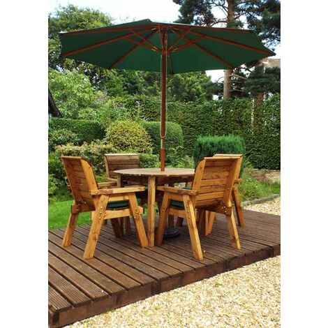 Four Seater Round Table Set with Cushions - W230 x D230 x H98 - Fully Assembled - Green