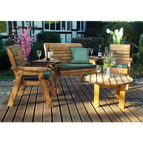 Four Seater Set Round with Cushions - W310 x D150 x H98 - Fully Assembled - Green