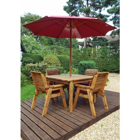 Four Seater Square Table Set with Cushions - W230 x D230 x H98 - Fully Assembled - Burgundy