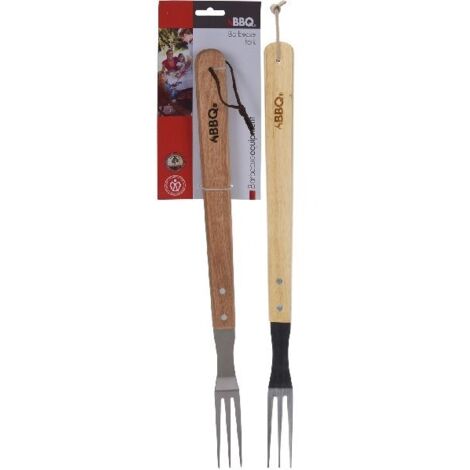 Fourchette à barbecue en acier inoxydable/bois 46x7cm