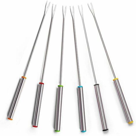 Fourchette À Marmite En Acier Inoxydable Fourchette À Barbecue Avec Poignée Fourchette À Dessert Pour Brochettes De Fromage Au Chocolat De Viande 24cm 6Pcs