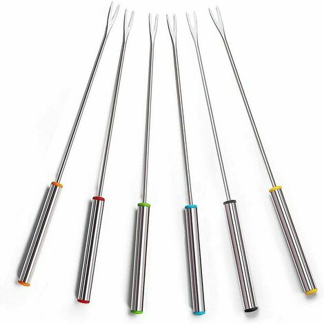 Fourchette À Marmite En Acier Inoxydable Fourchette À Barbecue Avec Poignée Fourchette À Dessert Pour Brochettes De Fromage Au Chocolat De Viande 24cm 6Pcs，