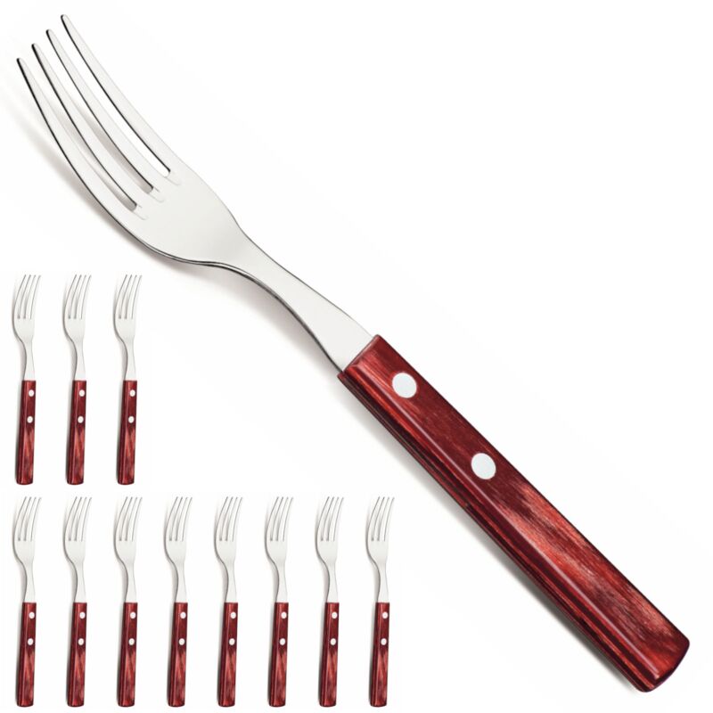 Fourchette de table à pizza à steak HORECA en acier inoxydable, lot de 12, longueur 200 mm, rouge