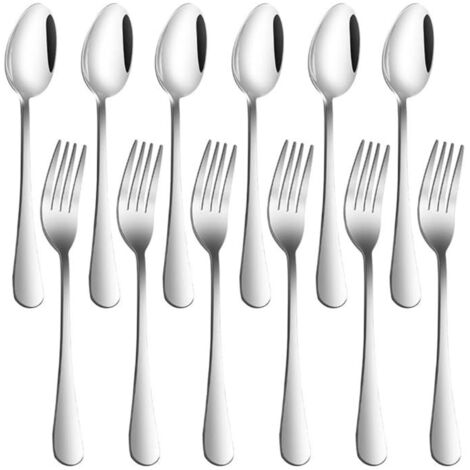 Fourchette Et Cuillère - Acier Inoxydable 18/10 - Pour Cuisine Maison Et Repas Familiaux - Lot De 12 Pièces
