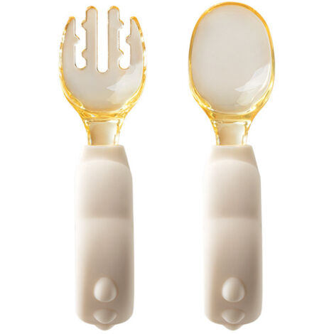 Fourchette et cuillère pour l'apprentissage de l'alimentation du nourrisson, cuillère d'apprentissage de l'autonomie (à trois dents), beige,
