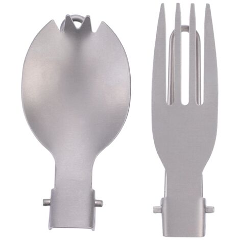 Fourchette Pliable en Titane pour Randonnée - Ustensile de Voyage Léger et Compact (Fourchette + Cuillère)