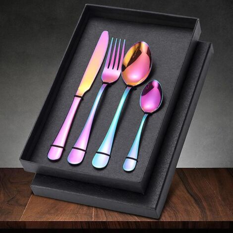fourchettes, 1 Set De 4 Fourchettes En Acier Inoxydable, Couleur Arc-en-ciel Fourchettes Couverts En Acier Inoxydable De Style Occidental Convient