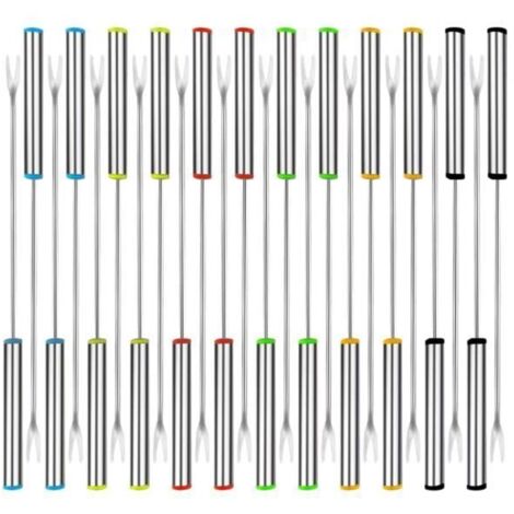Fourchettes à Fondue 24 Pcs, Fourchette à Fondue en Acier Inoxydable 24 cm Bâtonnets à Fondue avec Poignée Résistante à la Chaleur