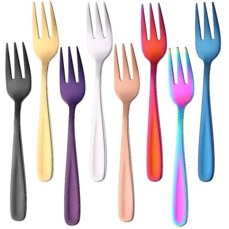 Fourchettes à thé, petites fourchettes à dessert, fourchettes à gâteaux en acier inoxydable noir, lot de 8, 8 couleurs