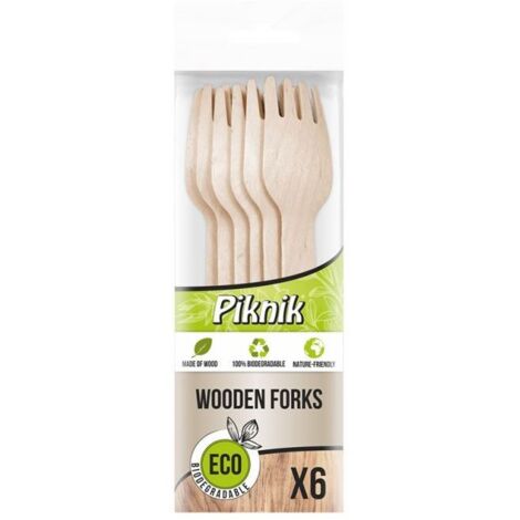 Fourchettes de Pique-Nique en Bois - Lot de 6 - Beige - Biodegradables et Pratiques