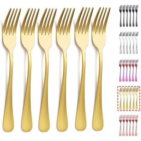 Fourchettes de table dorées, lot de 6, en acier inoxydable de 20,5 cm, plaqué or titane, pour mariage.