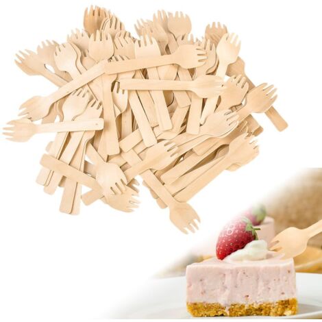 Fourchettes en bois jetables de 10,5 cm de long, fourchettes à gâteaux, couverts jetables en bois, cuillères, fourchettes, couverts jetables, petite cuillère en bois, couverts de fête pour camping, pi