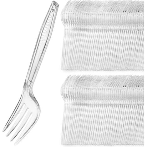 Fourchettes en Plastique Clair (100 pièces) - Solides et Pratiques - Ustensiles Jetables pour Partys, Restos et Takeout