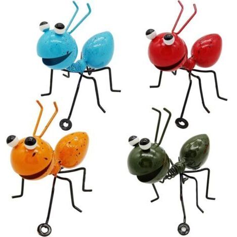 Fourmis en métal, lot de 4 figurines de jardin en métal, convient pour une utilisation intérieure et extérieure