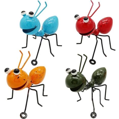 Fourmis en métal, lot de 4 figurines de jardin en métal, convient pour une utilisation intérieure et extérieure