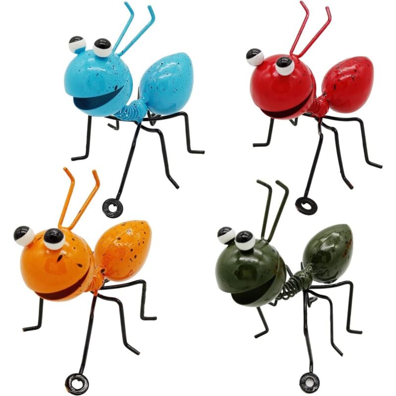 Fourmis en métal,Lot de 4 Figurines de Jardin en métal applicables pour intérieur et extérieur