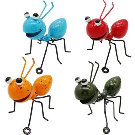 Fourmis en métal,Lot de 4 Figurines de Jardin en métal applicables pour intérieur et extérieur