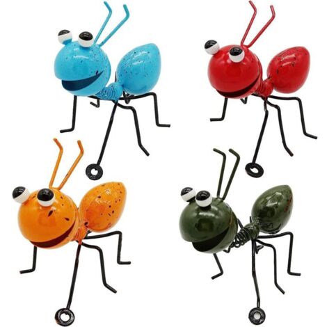 Fourmis en métal,Lot de 4 Figurines de Jardin en métal applicables pour intérieur et extérieur