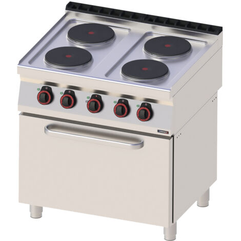 Fourneau électrique professionnel - 4 feux - Four ventilé GN 1/1 - 80cm - Casselin